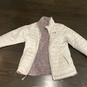 north face reversible fuzzy puffer coat